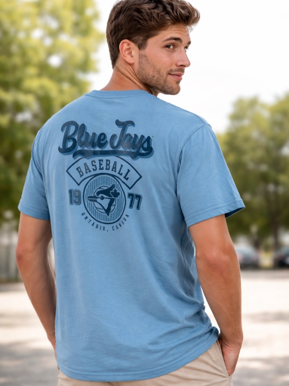 Blue Jays Baseball Graphic Tee - Light Blue Cotton Blend Mens Size Large
